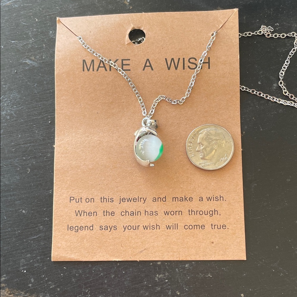 Silver Necklace with Green-Accented Glass Orb